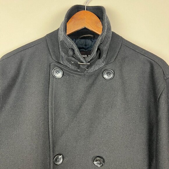 Michael Kors Jacket Mens Large Black Peacoat‎ Double Breasted Wool Blend Lined L - Picture 3 of 16